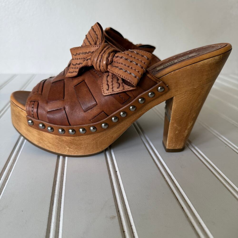 Miu Miu brown woven leather mules prominent bow size 8 - Picture 7 of 16